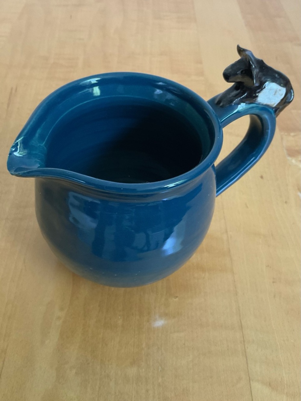Signed Studio Pottery Cow Creamer Pitcher Teal Blue Handmade